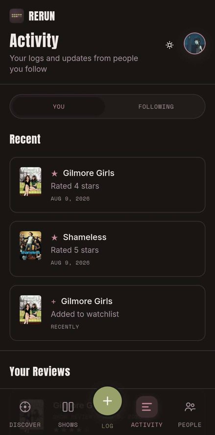 Activity screen listing recent ratings and watchlist additions