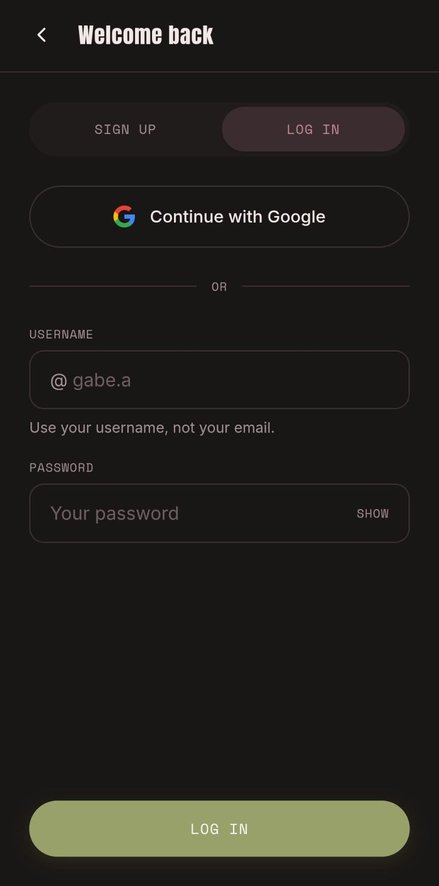 Log in form that takes your username and password