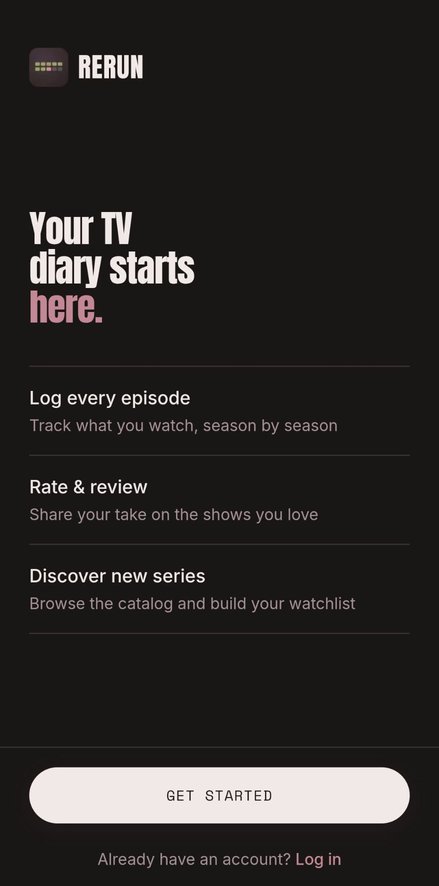 Welcome screen: your TV diary starts here, with a Get started button